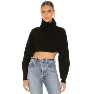 House of Harlow 1960 Black Ribbed Cropped Turtleneck Sweater - M
